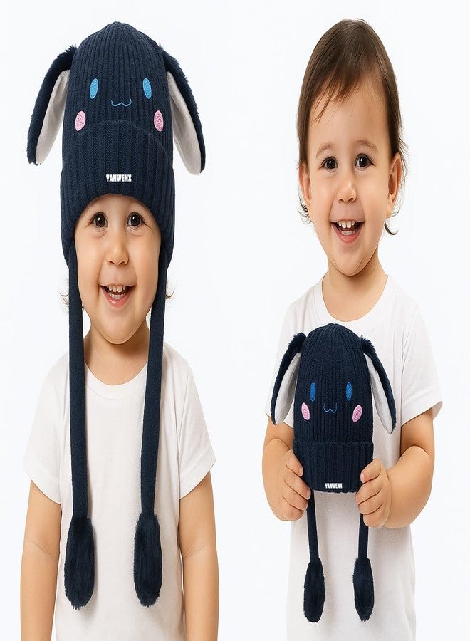 Yanwenx Bunny Cap with Moving Ears for Kids (1-10 Yrs) | Plush Wool Winter Hat | Cute Girls Headwear & Funny Cap_Blue - Image 4